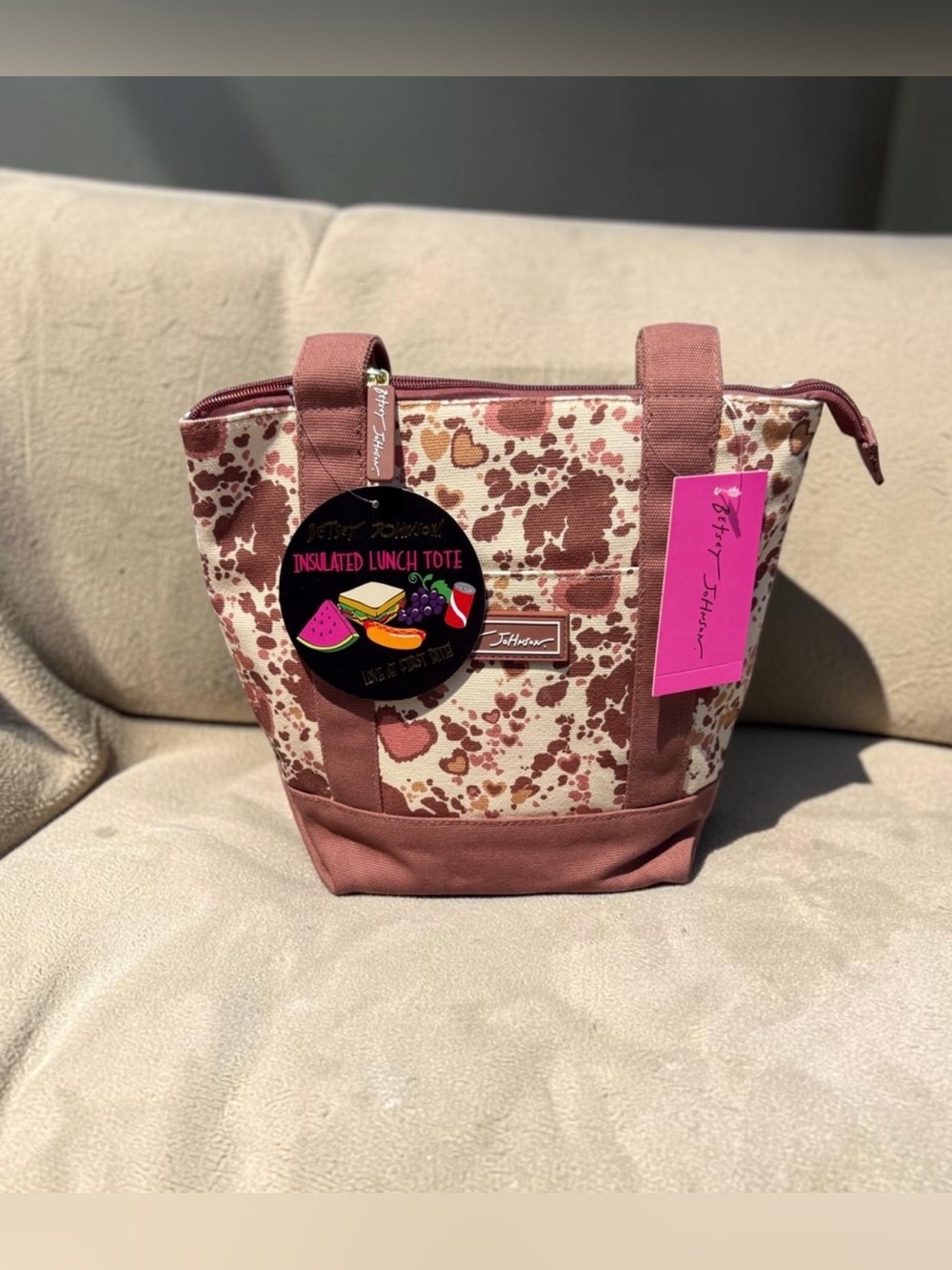 NWT Betsey Johnson Brown Cow-Print Western Insulated Tote Bag